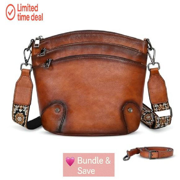 Leather Crossbody Bag with Multiple Pockets, Adjustable Straps, Travel Ready - Picture 2 of 8